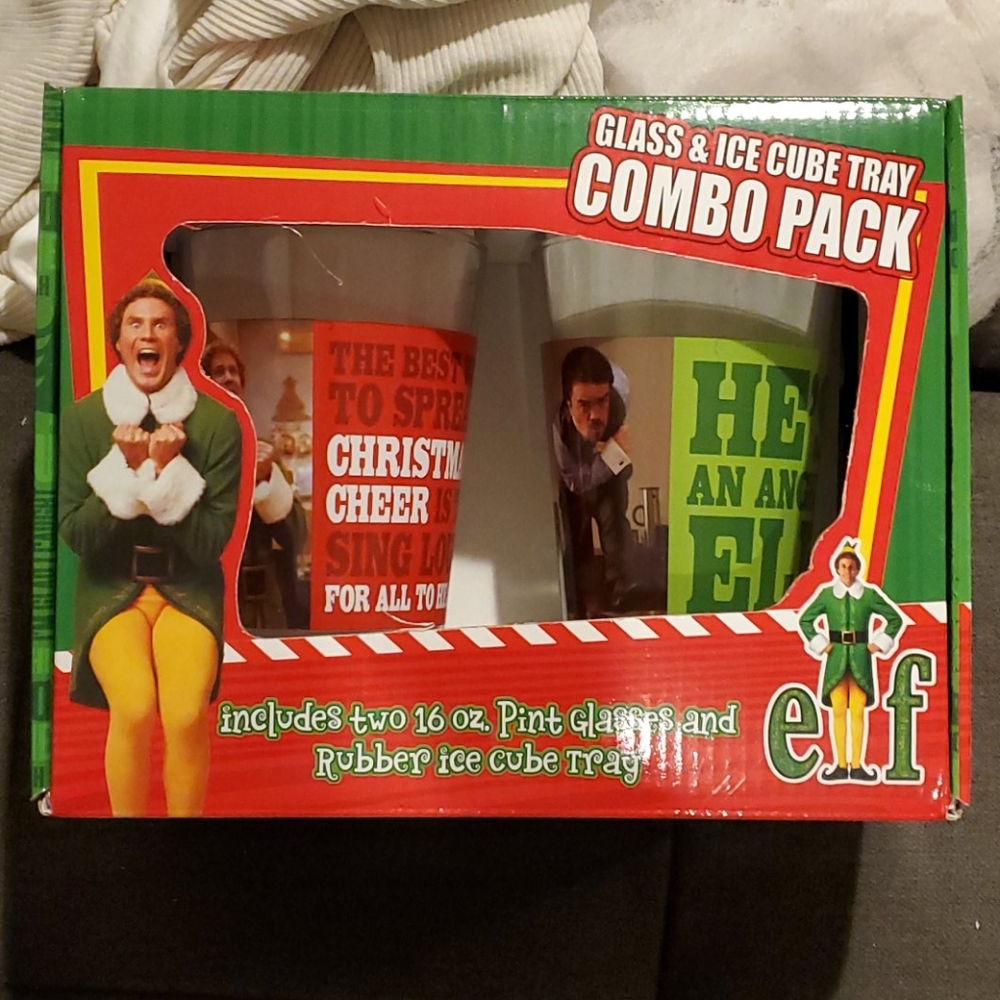 Brand new Elf glass & ice cube tray combo pack